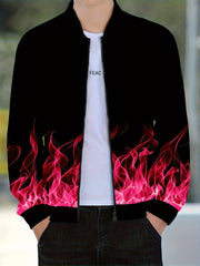 Men's Flame Pattern Zip Up Varsity Jacket