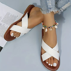Women's Cross Strap Flat Slippers Open Toe Non Slip Slides
