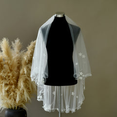 Floral Bridal Veil Double Layer Sheer Nylon Garden Wedding Romantic Accessory