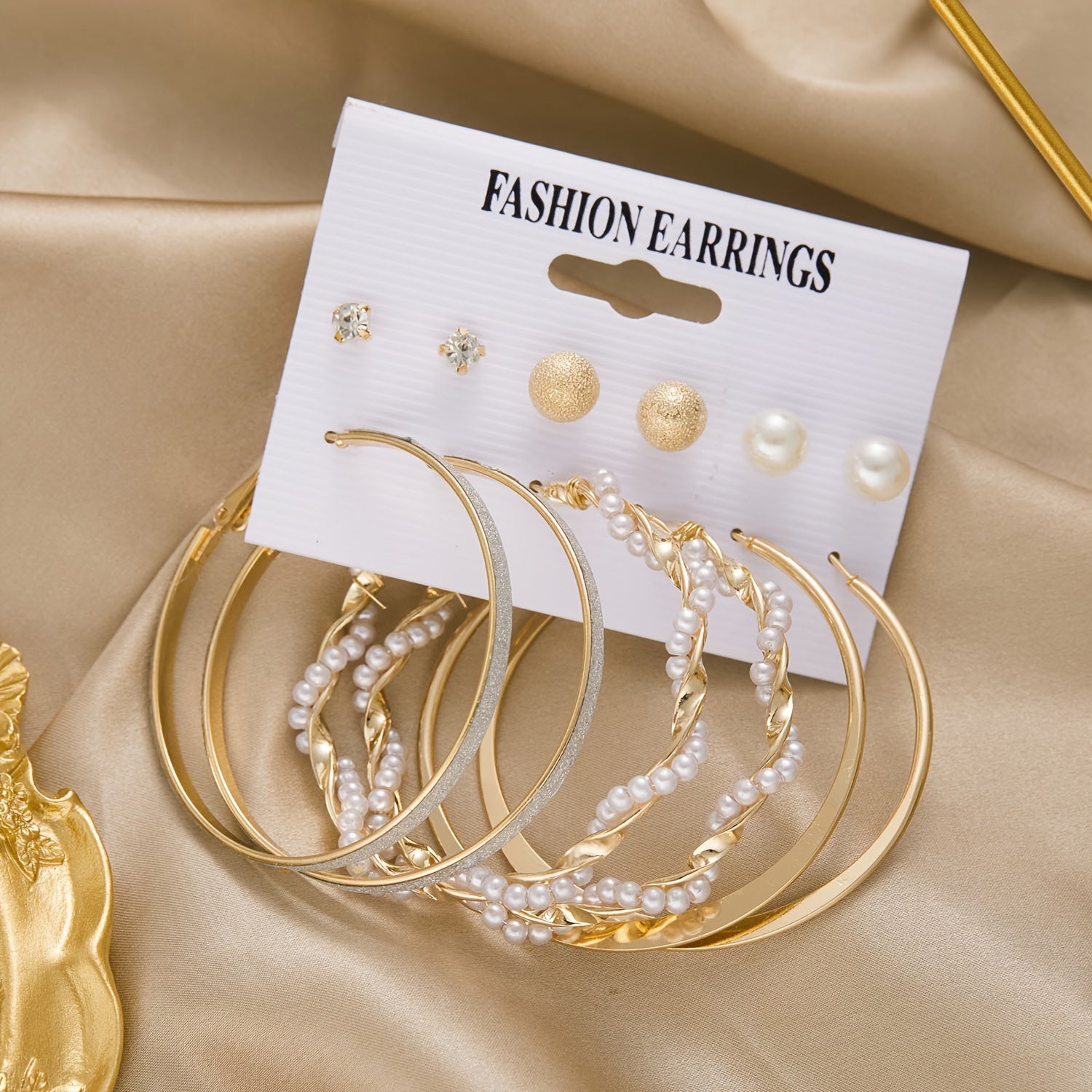 6Pairs Metal Stud Hoop Earrings Set For Women Girls
