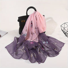 Flower Print Gradient Scarf Gauze Shawl Head Wrap
