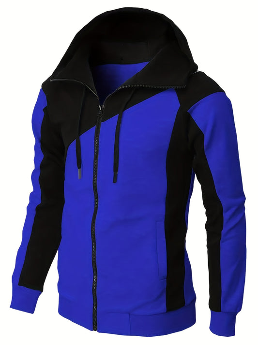 Men's Casual Block Zip Up Jacket With Hood