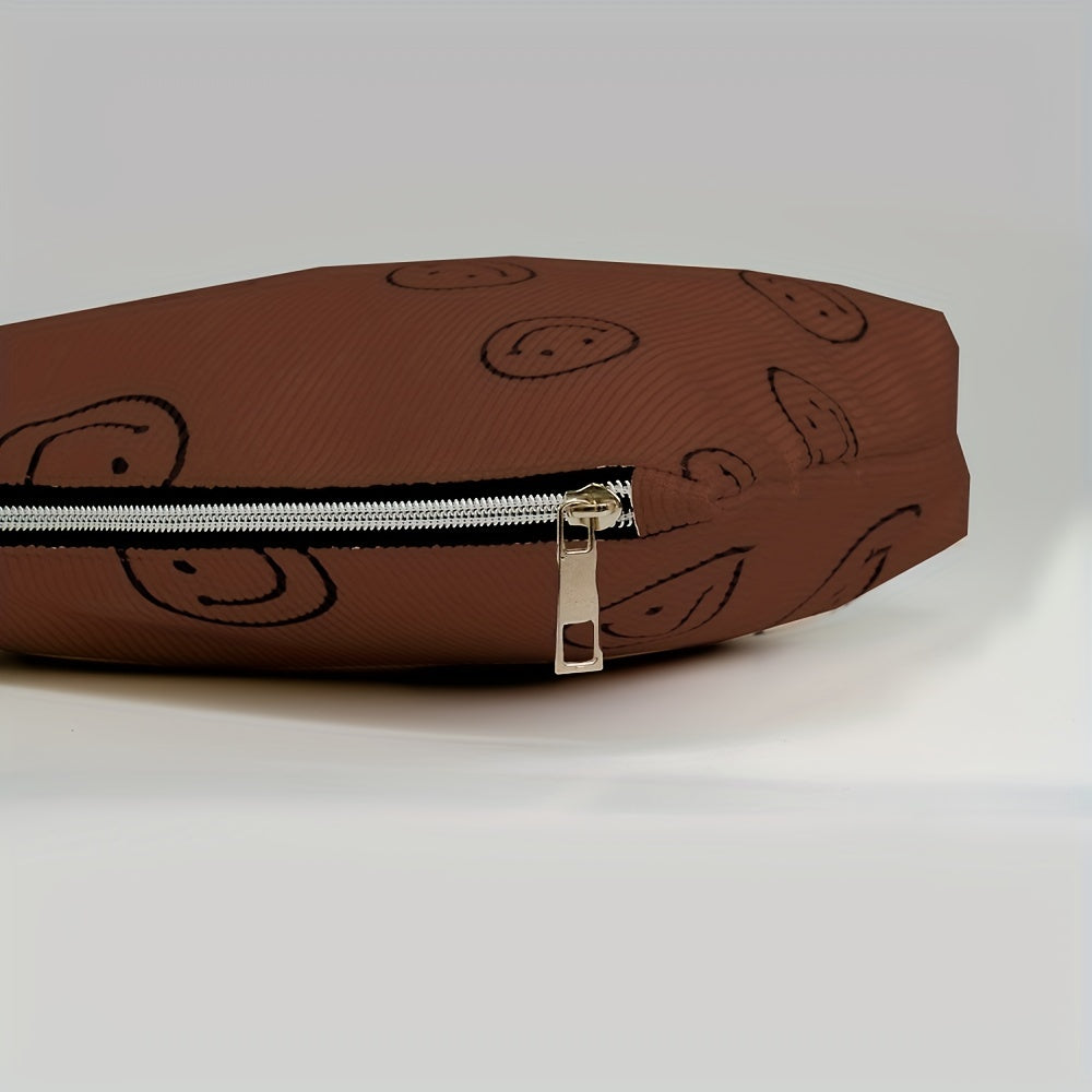 Cute Smile Face Corduroy Makeup Bag for Women