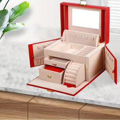 Locking Jewelry Storage Box Leather Travel Bag