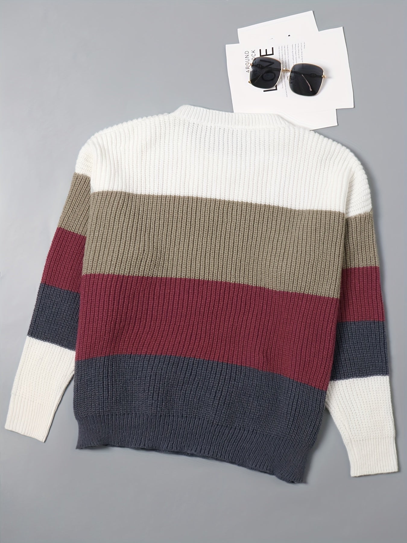  Colorblock Striped Sweater Long Sleeve Crew Neck Pullover Jumper