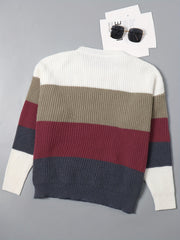  Colorblock Striped Sweater Long Sleeve Crew Neck Pullover Jumper