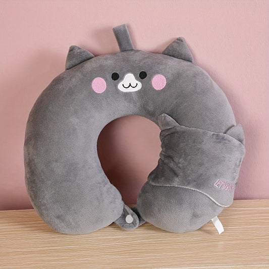 Cartoon Headrest Set with Eye Cover Travel Neck Pillow