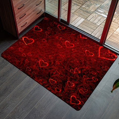 Romantic Red Rose and Red Heart Print Decorative Rug
