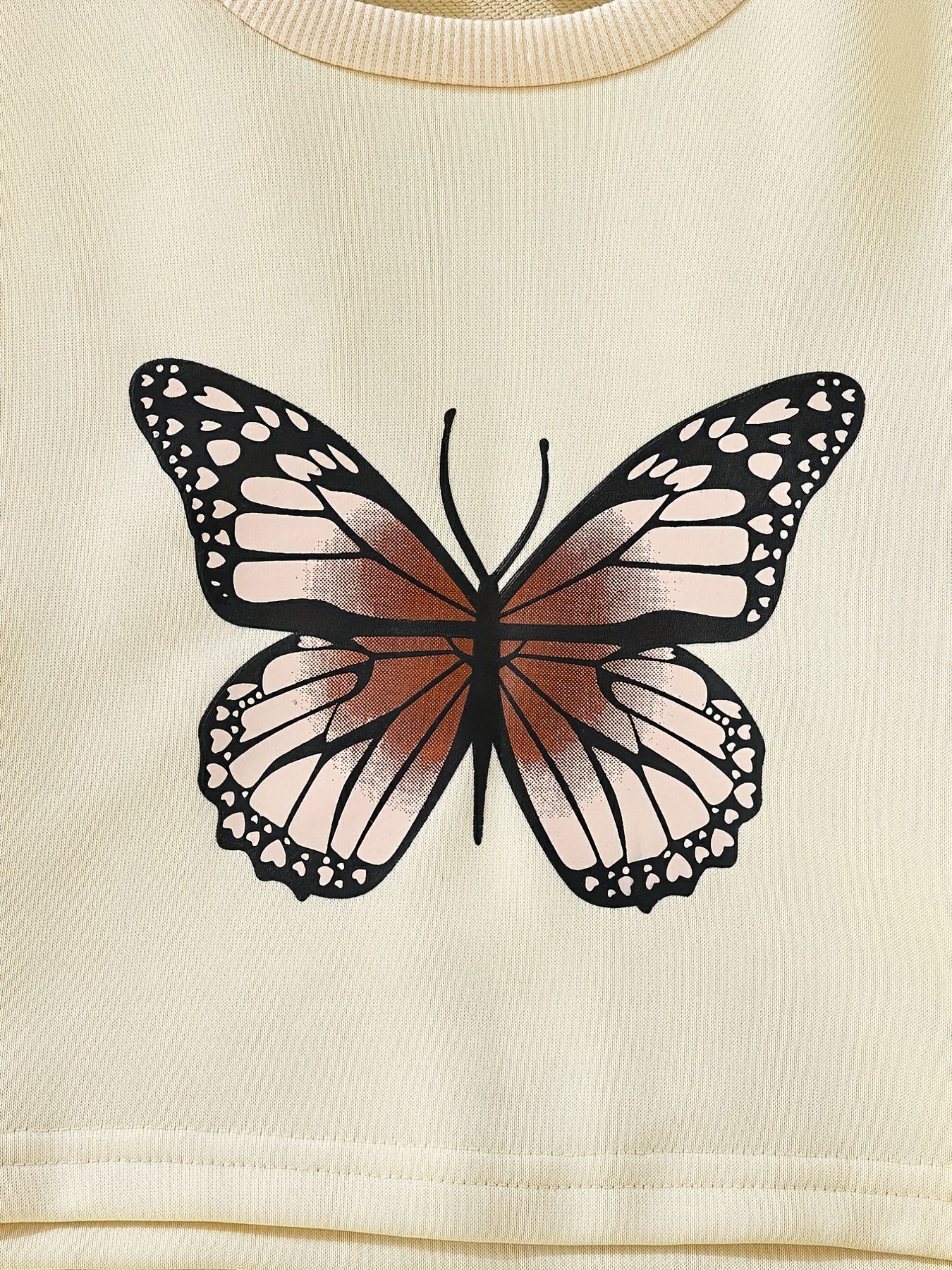 Girls Vintage Butterfly Print Crew Neck Sweatshirt Top Pullovers
