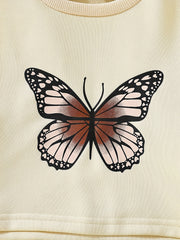 Girls Vintage Butterfly Print Crew Neck Sweatshirt Top Pullovers