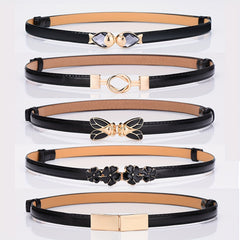 Stylish Thin Belt Solid PU Belt Waistband Decorative Dress Coat Girdle