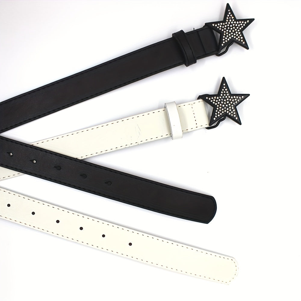 Vintage Punk Belt with Rhinestone Pentagram Buckle