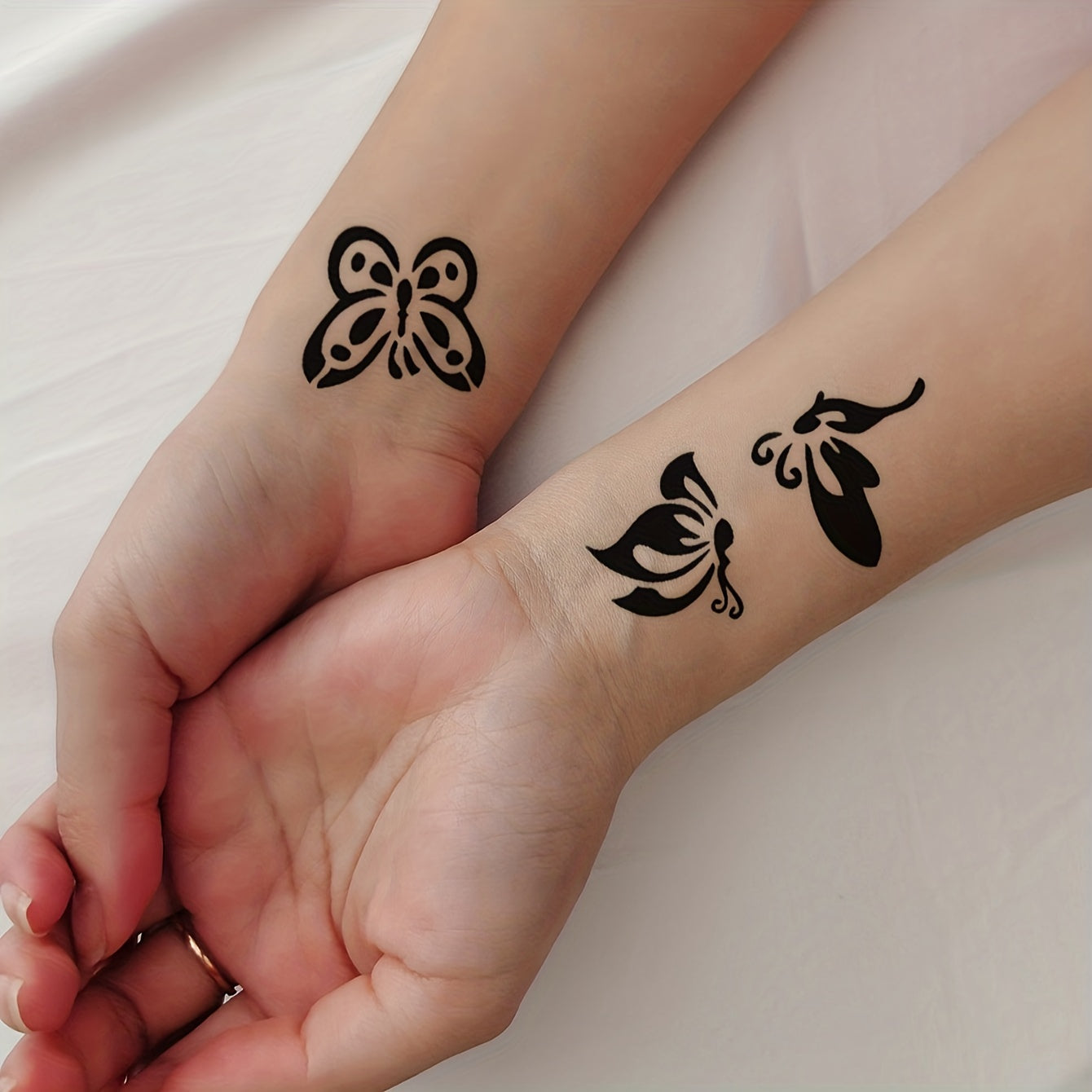 Floral Butterfly Feather Finger Wrist Body Temporary Tattoo