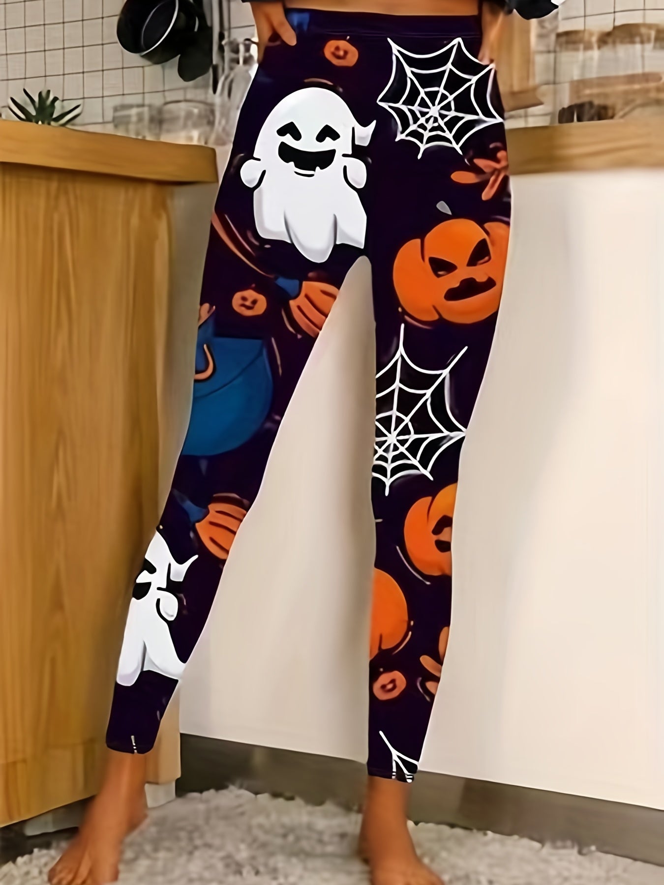  Halloween Leggings Ghost Pumpkin Spider Web Print High Rise