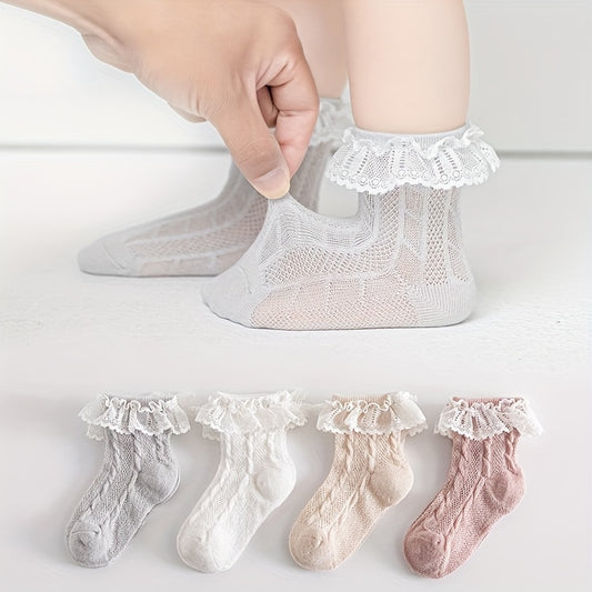 Girls Lace Trim Mesh Ankle Socks for Toddlers