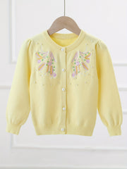 Girls' Floral Embroidered Knit Sweater Cardigan