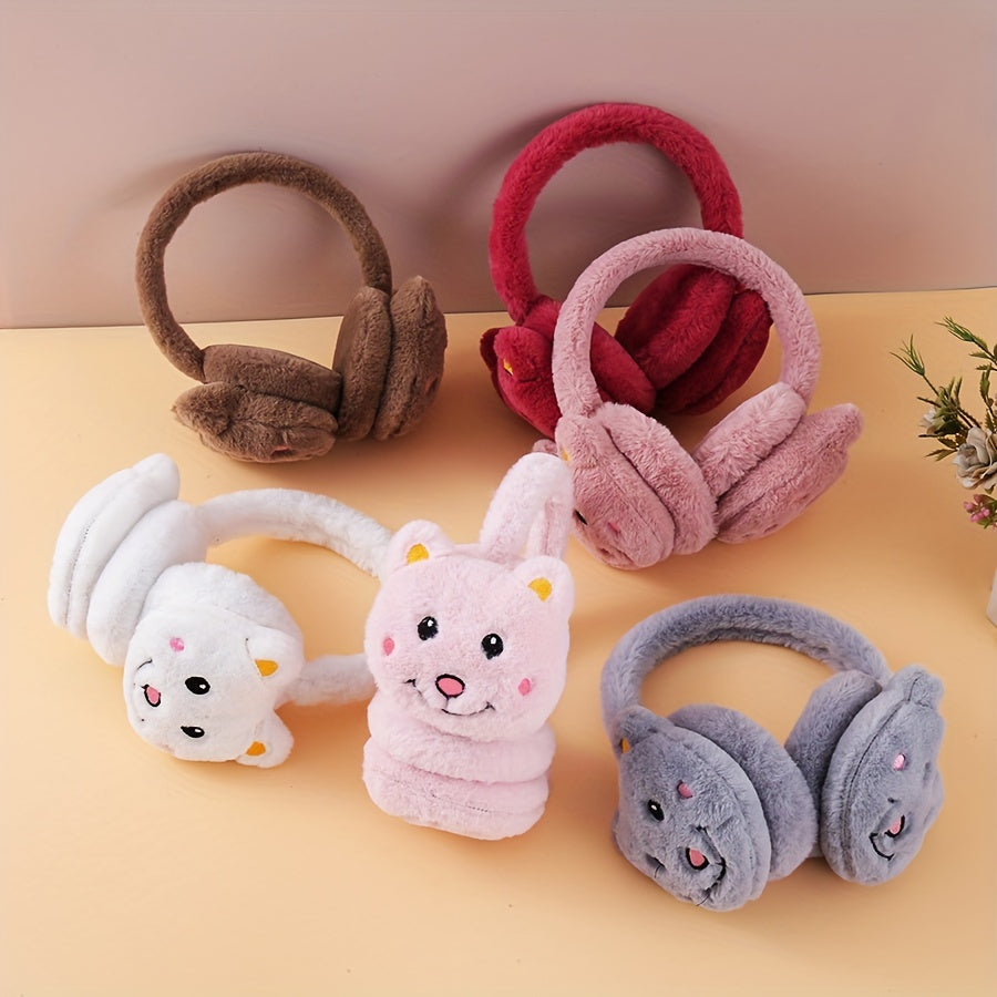 Winter Ear Warmers Cartoon Bear Hand Wash Knit Fabric