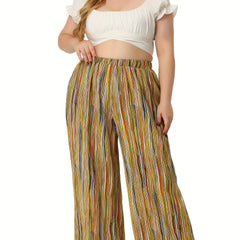  Allover Print Elastic High Rise Wide Leg Trousers