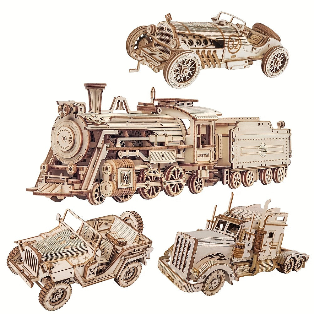 3D Wooden Car Model Making Kit Toy DIY Scale Mechanical Car Model Puzzle