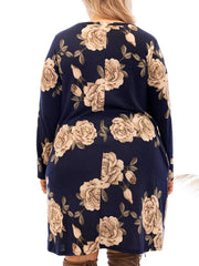  Floral Print Long Sleeve Maxi Dress With Pockets