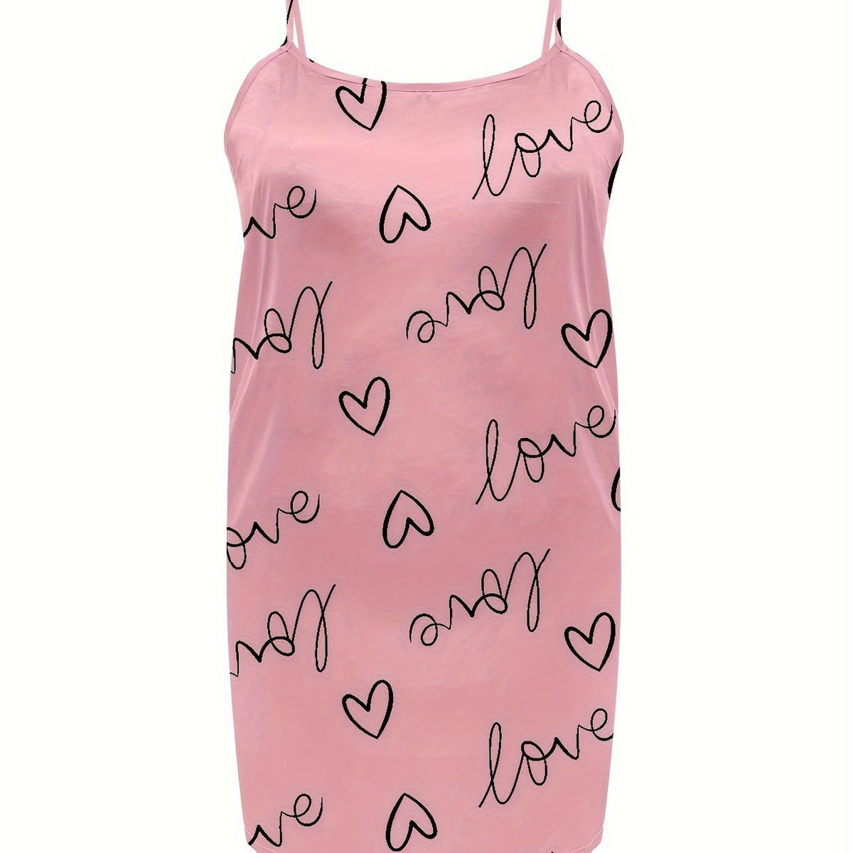  Nightdress Women's Plus Heart & Art Letter Print Satin Cami Sleep
