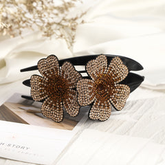 Flower Rhinestones Hair Clips Ponytail Clips Nonslip Women Hair Dovetail Clips