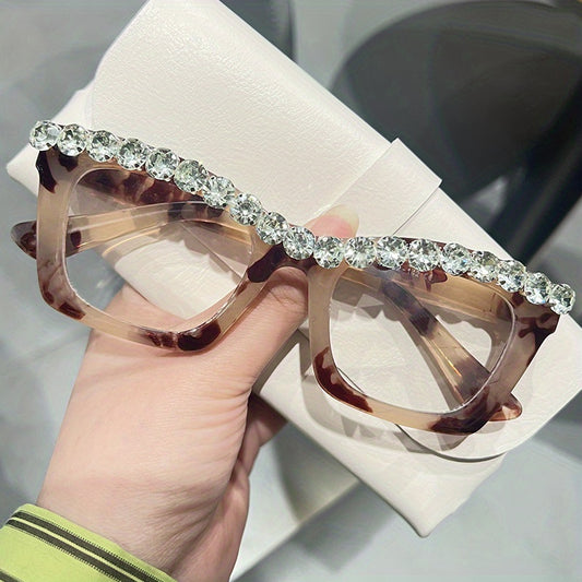 Rhinestone Cat Eye Clear Lens Glasses for Women Men