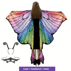 Adult Butterfly Wing Cape Set with Antenna Headband & Lace Mask