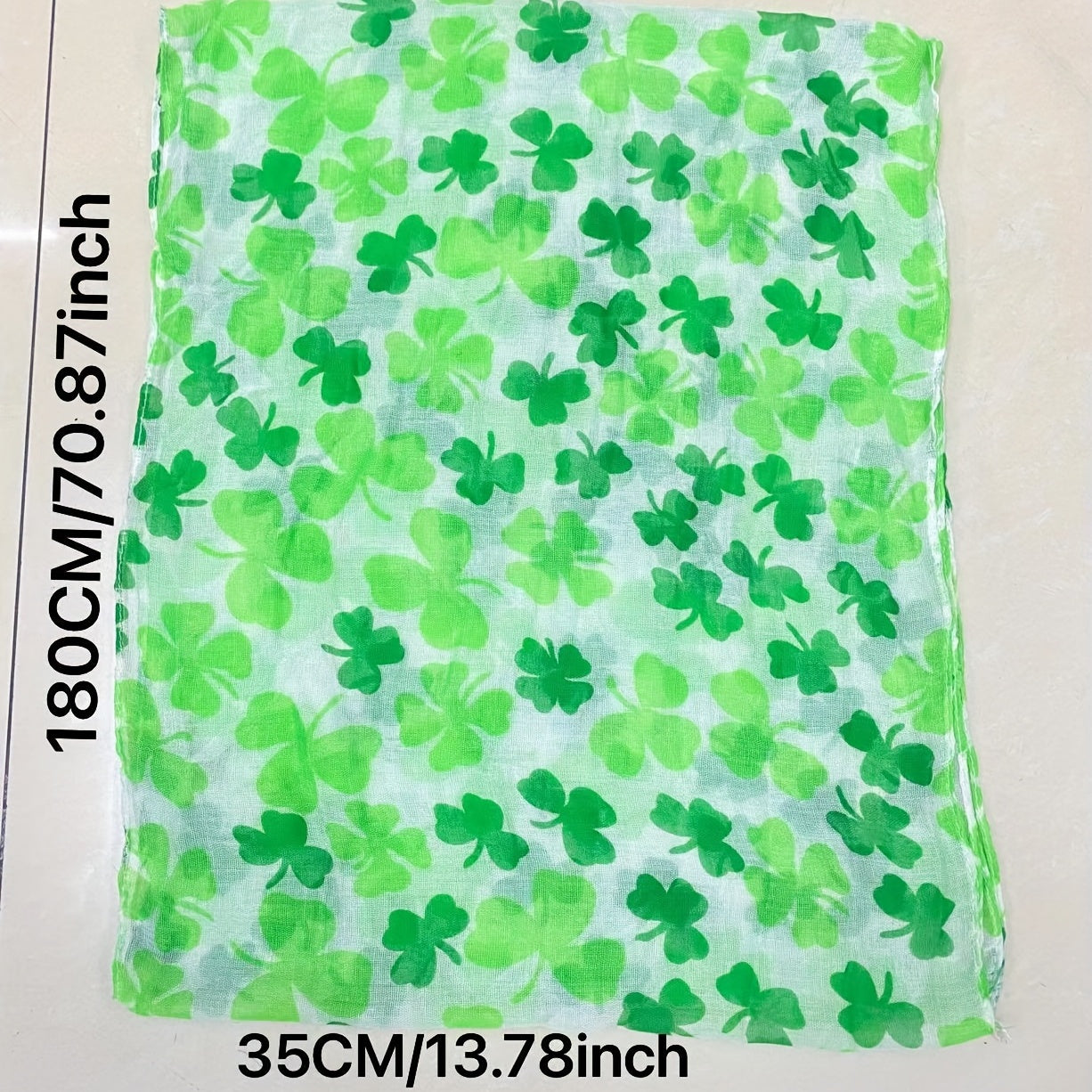 Voile Green Scarf Lucky Clover St Patrick's Shawl Four Leaf Clover Neck Scarf