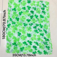 Voile Green Scarf Lucky Clover St Patrick's Shawl Four Leaf Clover Neck Scarf