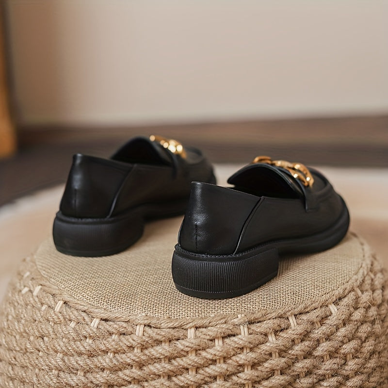 Women's Chain Decor Chunky Heel Loafers British Style Work Shoes