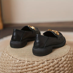 Women's Chain Decor Chunky Heel Loafers British Style Work Shoes