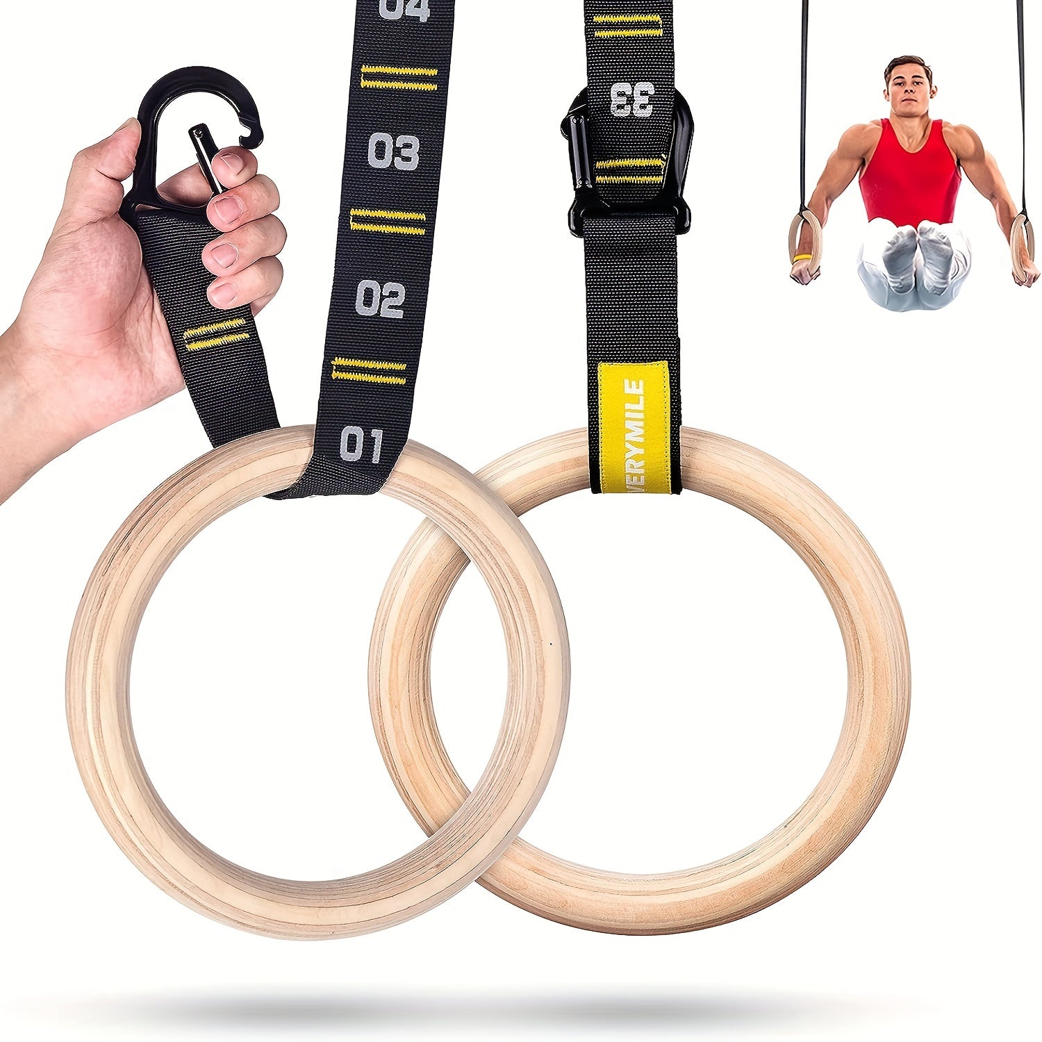 Adjustable Wooden Gymnastics Rings 2 Pack with Straps
