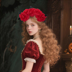 Floral Headband Red Roses & Greenery Hairband for Halloween Wedding Prom