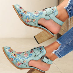 Embroidered & Studded Chunky Heeled Boots