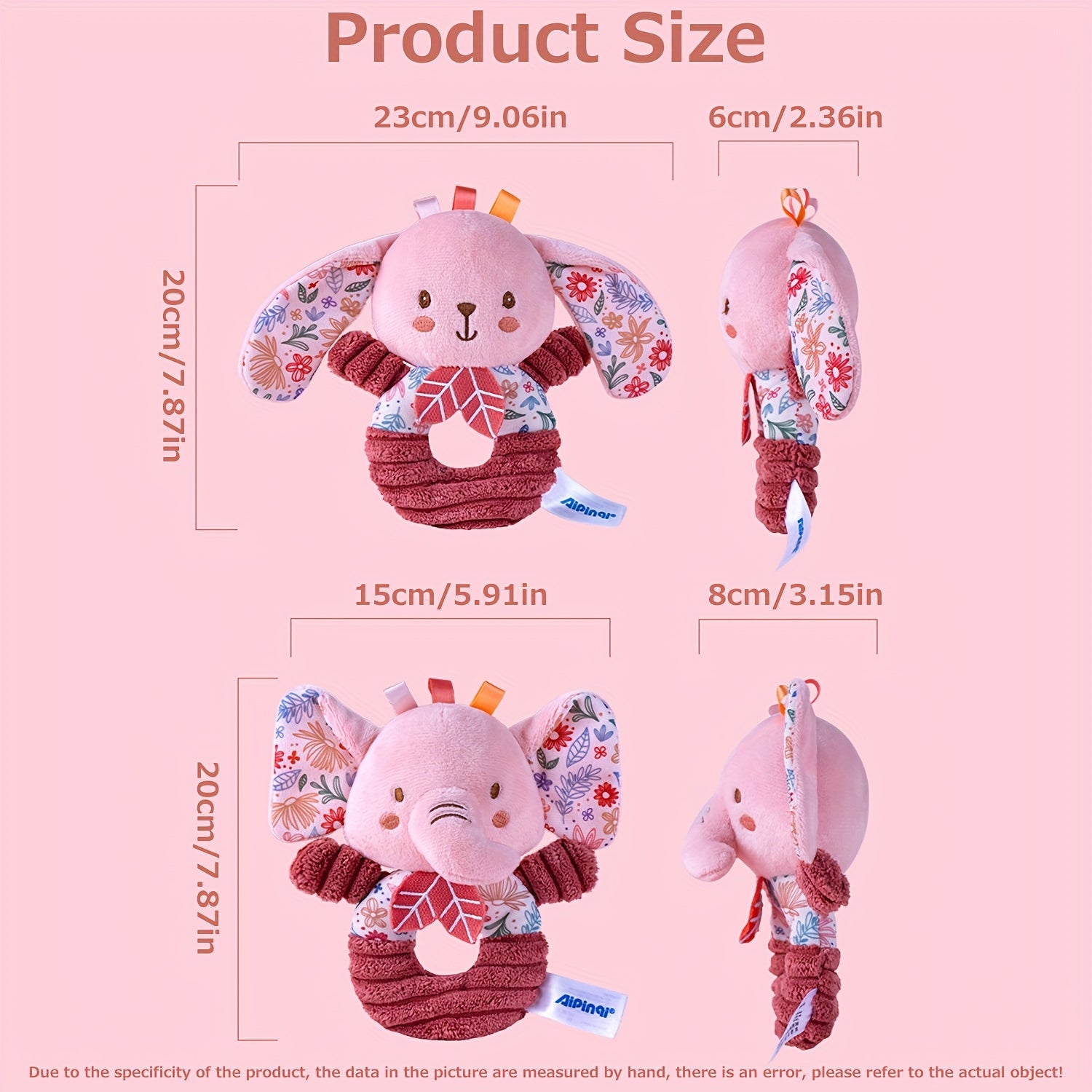 Plush Elephant and Rabbit Tambourine Toy