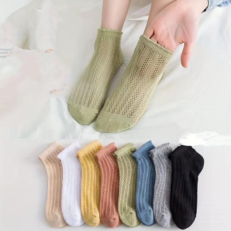 8 Pcs Fishnet Ankle Socks Ruffle Trim Stockings & Hosiery
