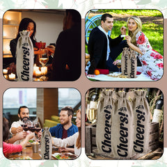 5-Piece Linen Wine Gift Bag Set with Drawstring - Wine Wrapping Bags for Bottles