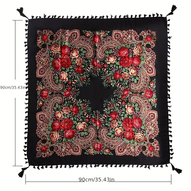 Boho Square Scarf Vintage Flower Print Cape Women's Wrap Scarves