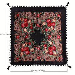 Boho Square Scarf Vintage Flower Print Cape Women's Wrap Scarves