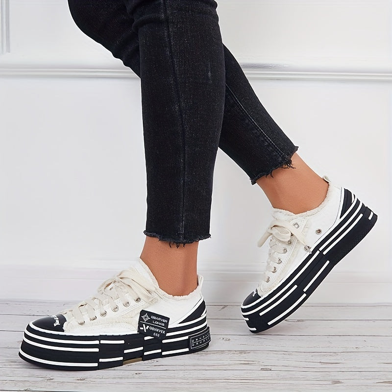 Women's Canvas Lace Up Platform Sneakers