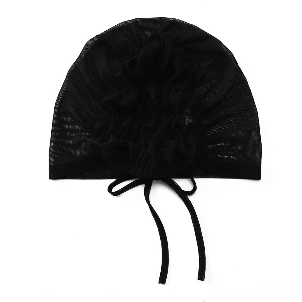 Adjustable Women Hijab Cap Drawstring Mesh Lace Up Headwear Hat