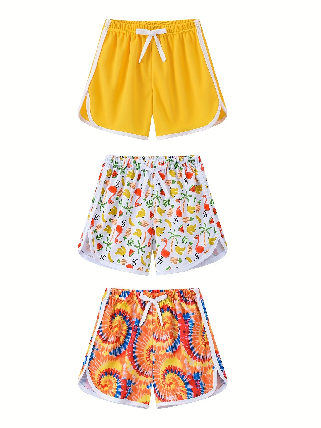 3pcs Girls Cat Floral Print Casual Quick Drying Shorts