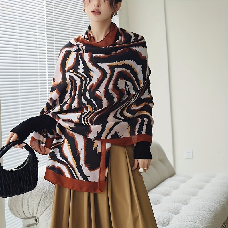 Classic Stripe Print Long Scarf Vintage Shawl Warm Wrap Women Head Wraps Silk