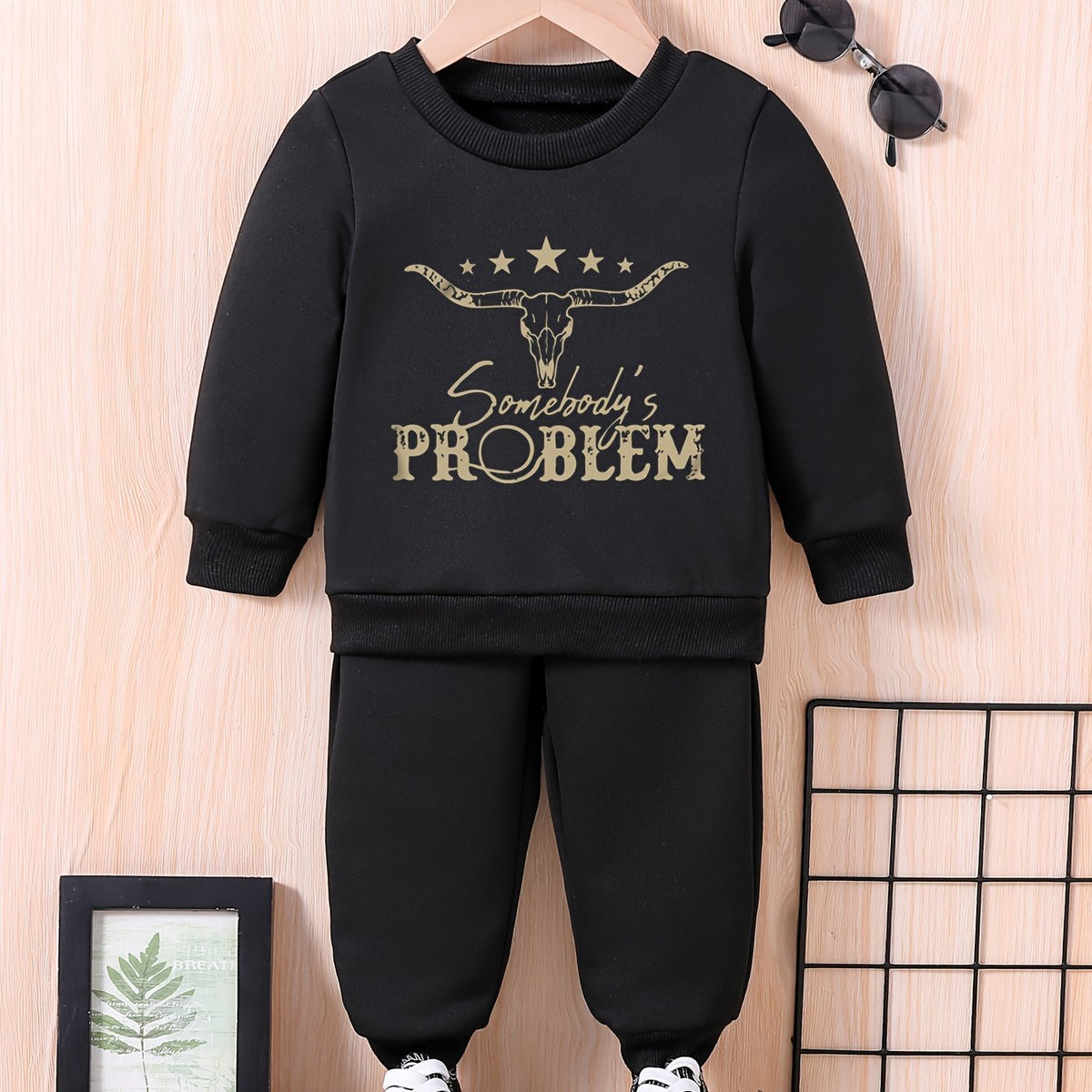 Baby & Funny SOMEONE'S PROBLEM Letter Print Outfit Set