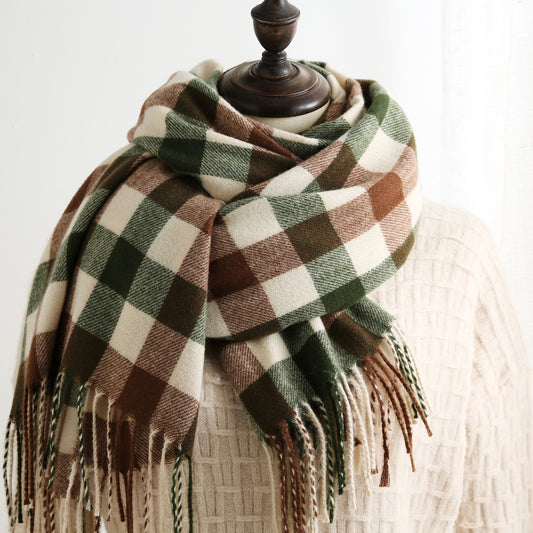 Winter Cashmere Plaid Thick Scarf Shawl