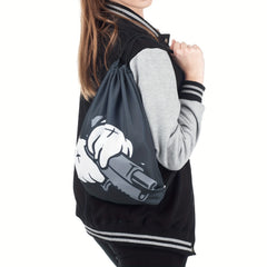 Hand Print Drawstring Workout Backpack Gym Sport String Bag