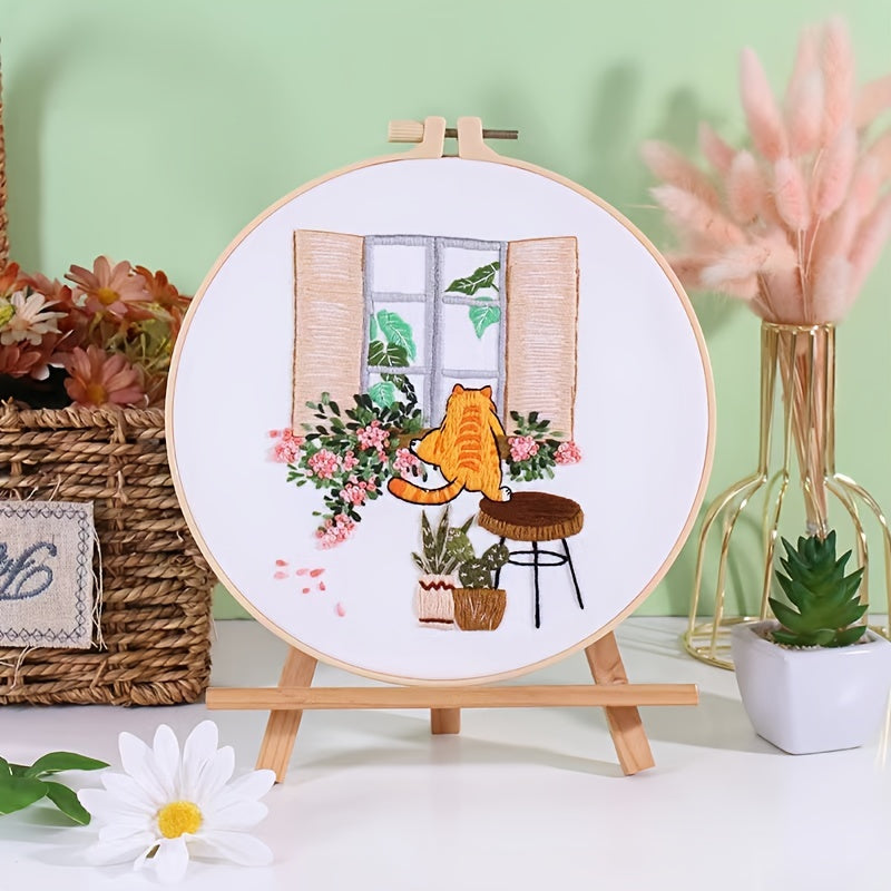 Naughty Kitten Embroidery Kit for Beginners - Cat Pattern Cross Stitch Set