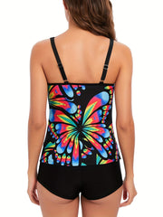 Butterfly Print Tankini Set with Boxer Short Bottom