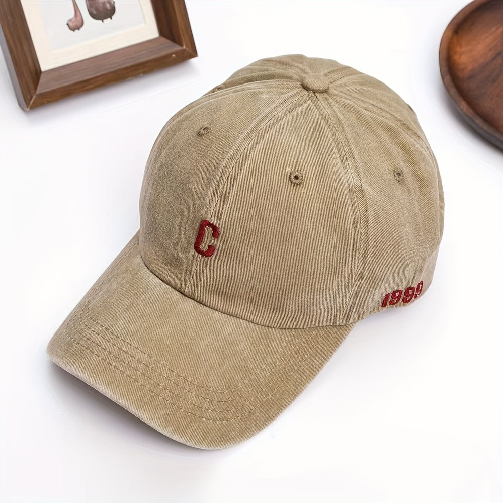 C Letter Denim Baseball Cap Sunshade Peaked Retro Curved Brim Hat